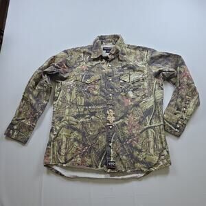 Real Ranch Camouflage Green Brown Cotton Button-Front heavy Shirt Men's L